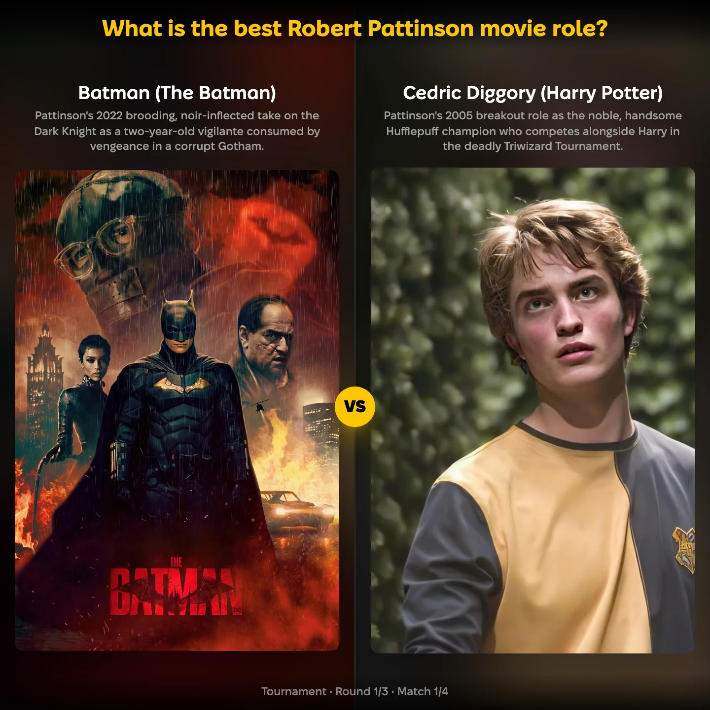 The best Robert Pattinson movie role ranked — Cedric Diggory from Harry Potter against Batman