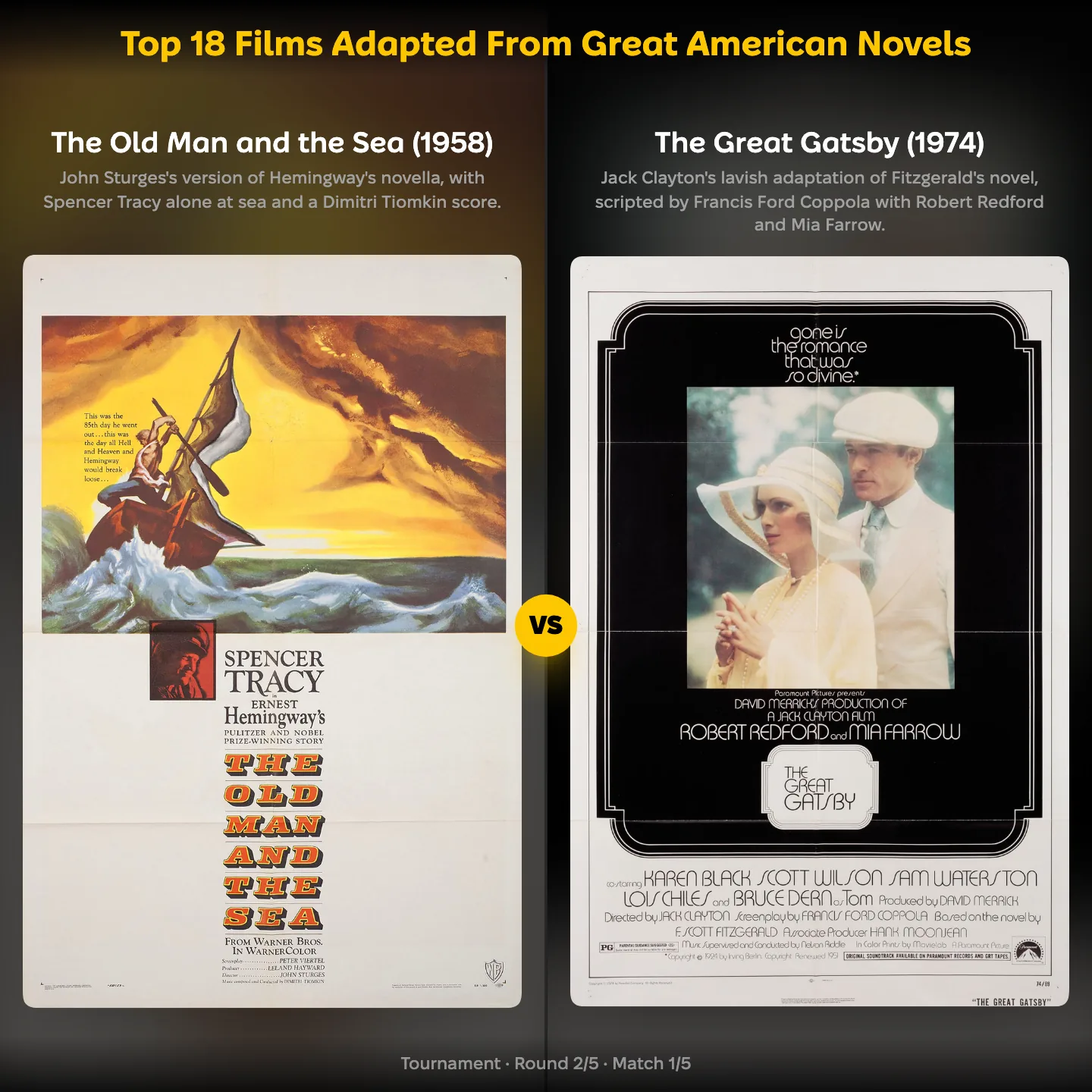 The best films adapted from great American novels ranked, with The Old Man and the Sea against The Great Gatsby