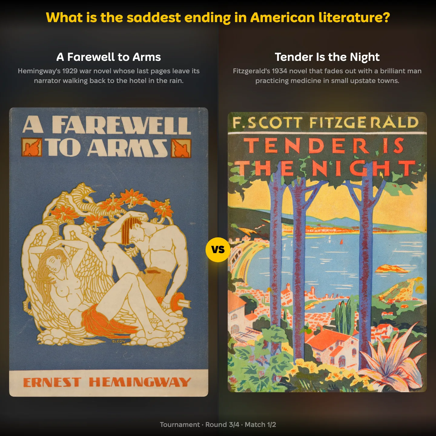 The saddest ending in American literature ranked, with A Farewell to Arms against Tender Is the Night