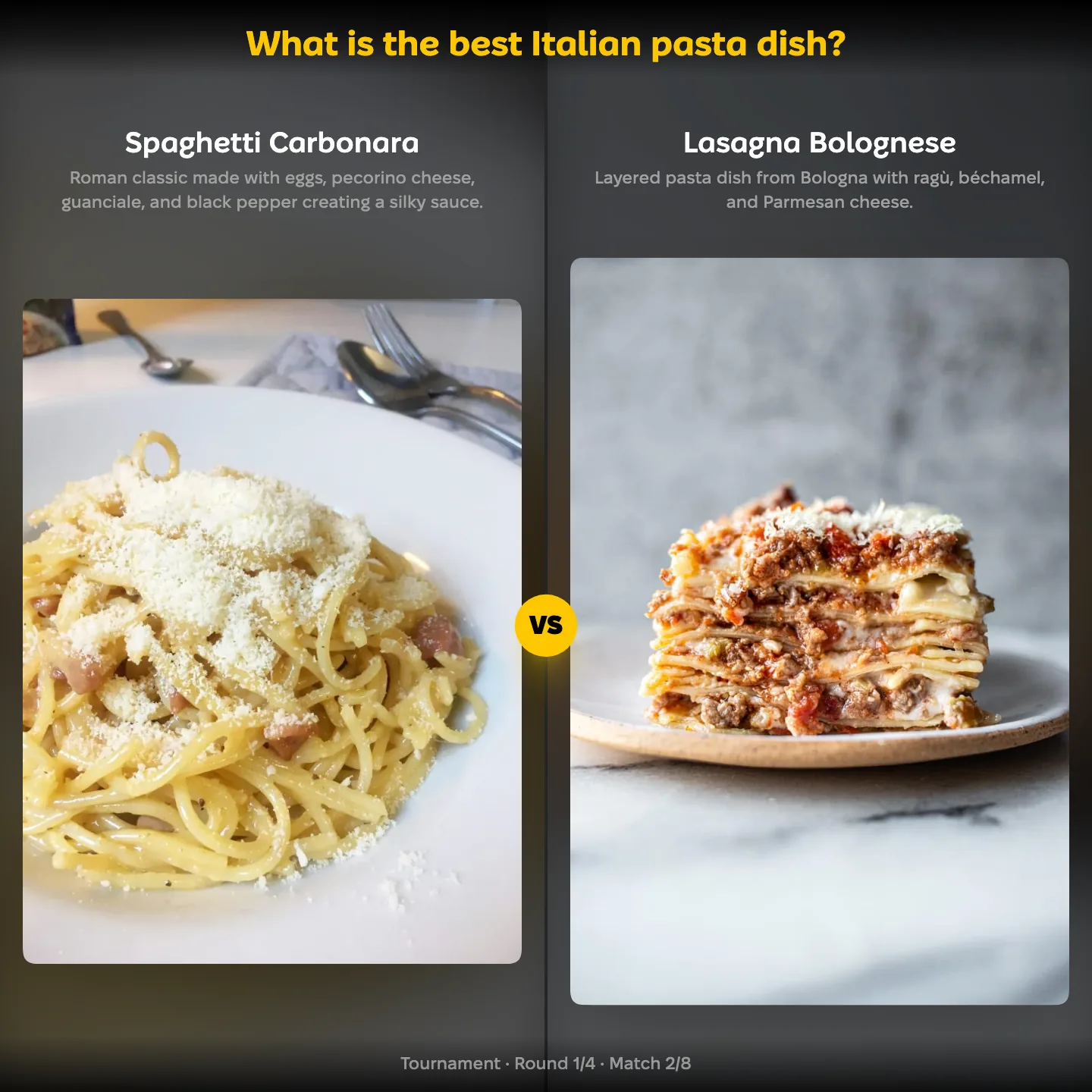 The best Italian pasta dish ranked, with Spaghetti Carbonara against Lasagna Bolognese