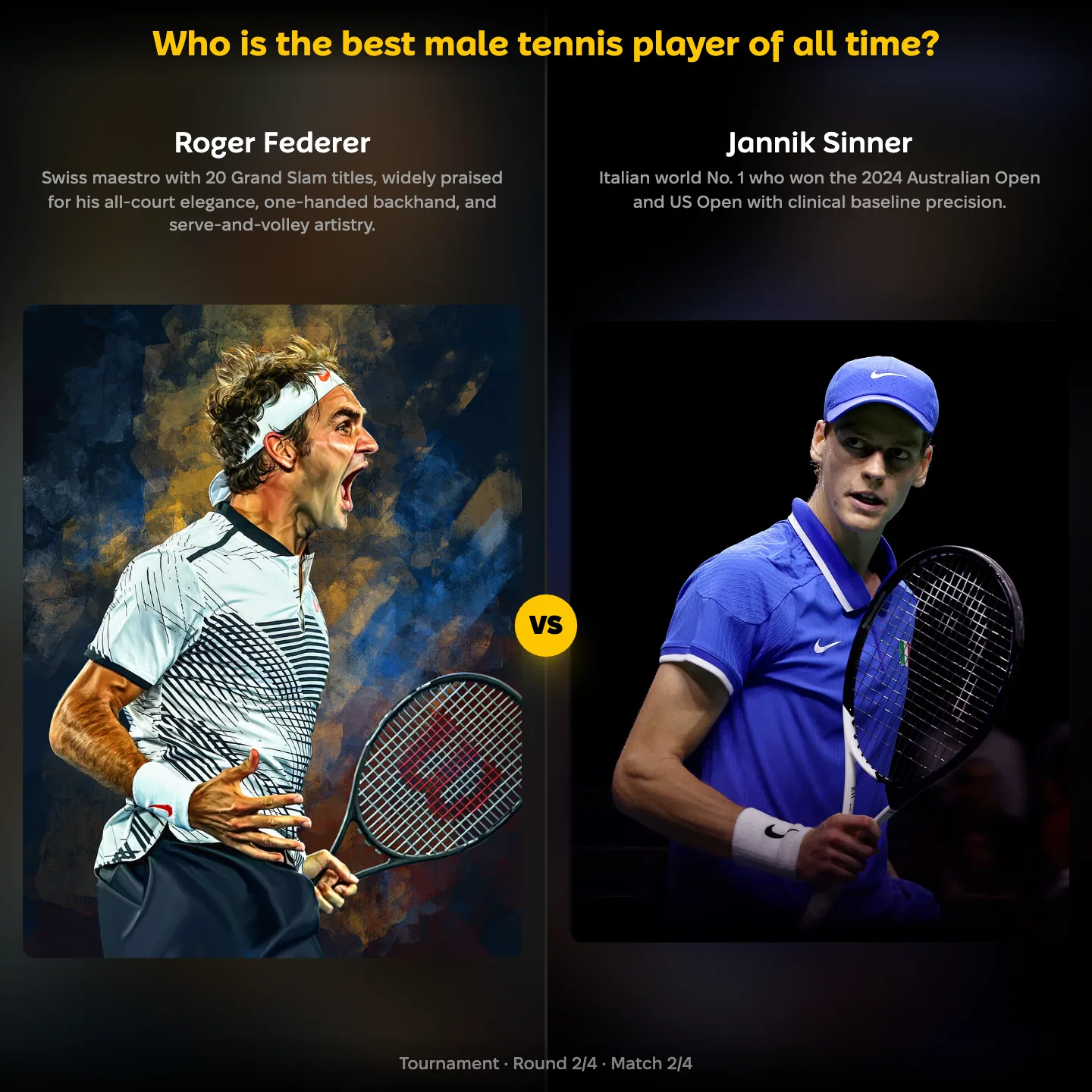 The best male tennis player of all time, ranked — Roger Federer versus Jannik Sinner