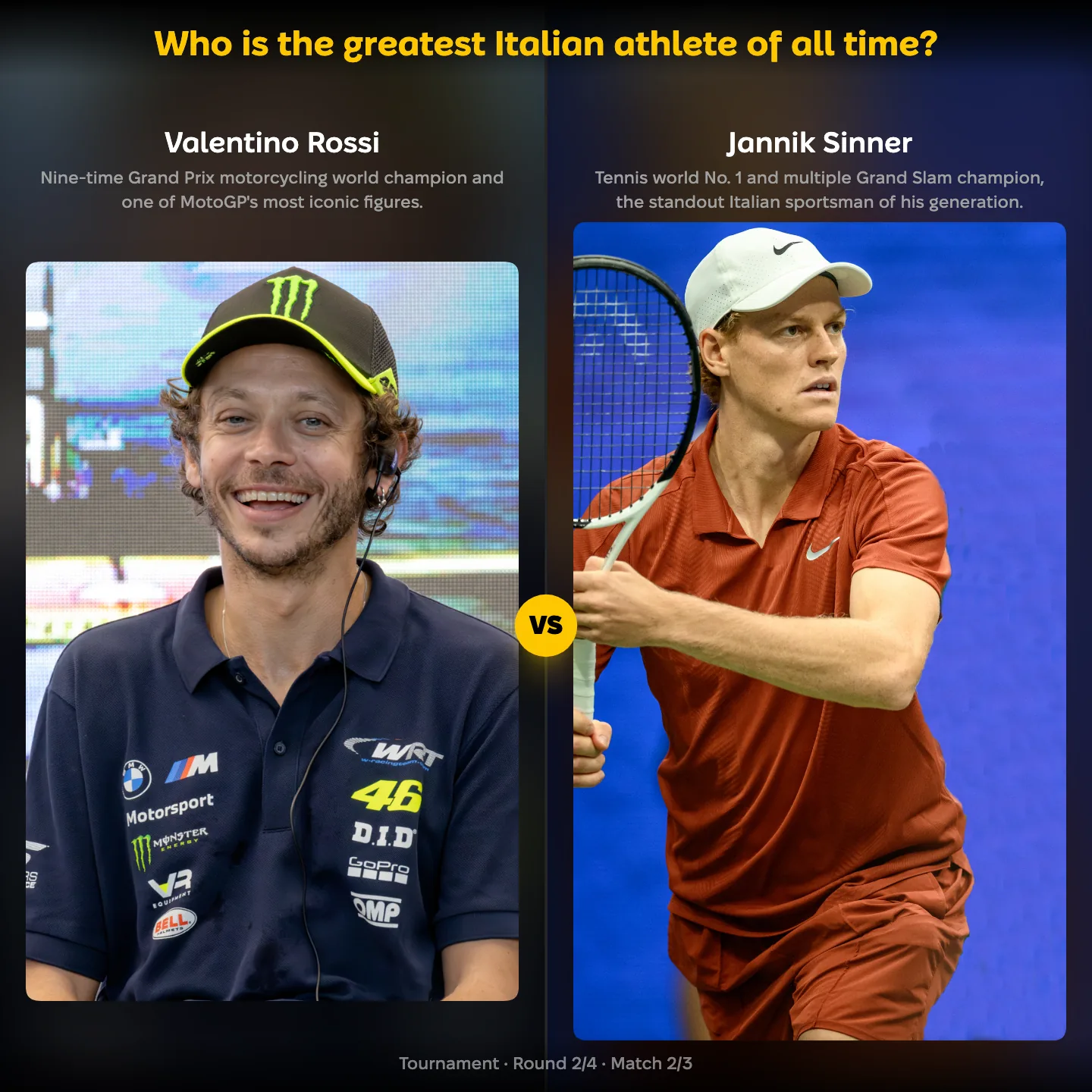 The greatest Italian athlete of all time, ranked — Valentino Rossi versus Jannik Sinner