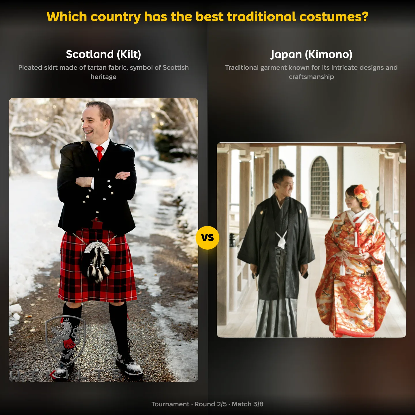 Which country has the best traditional costumes? ranking — Japan's kimono against Scotland's kilt