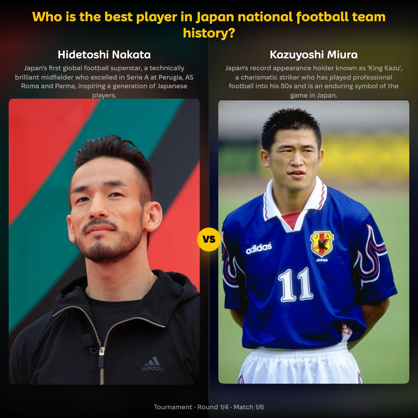 Who is the best player in Japan national football team history? ranking — Hidetoshi Nakata against Kazuyoshi Miura