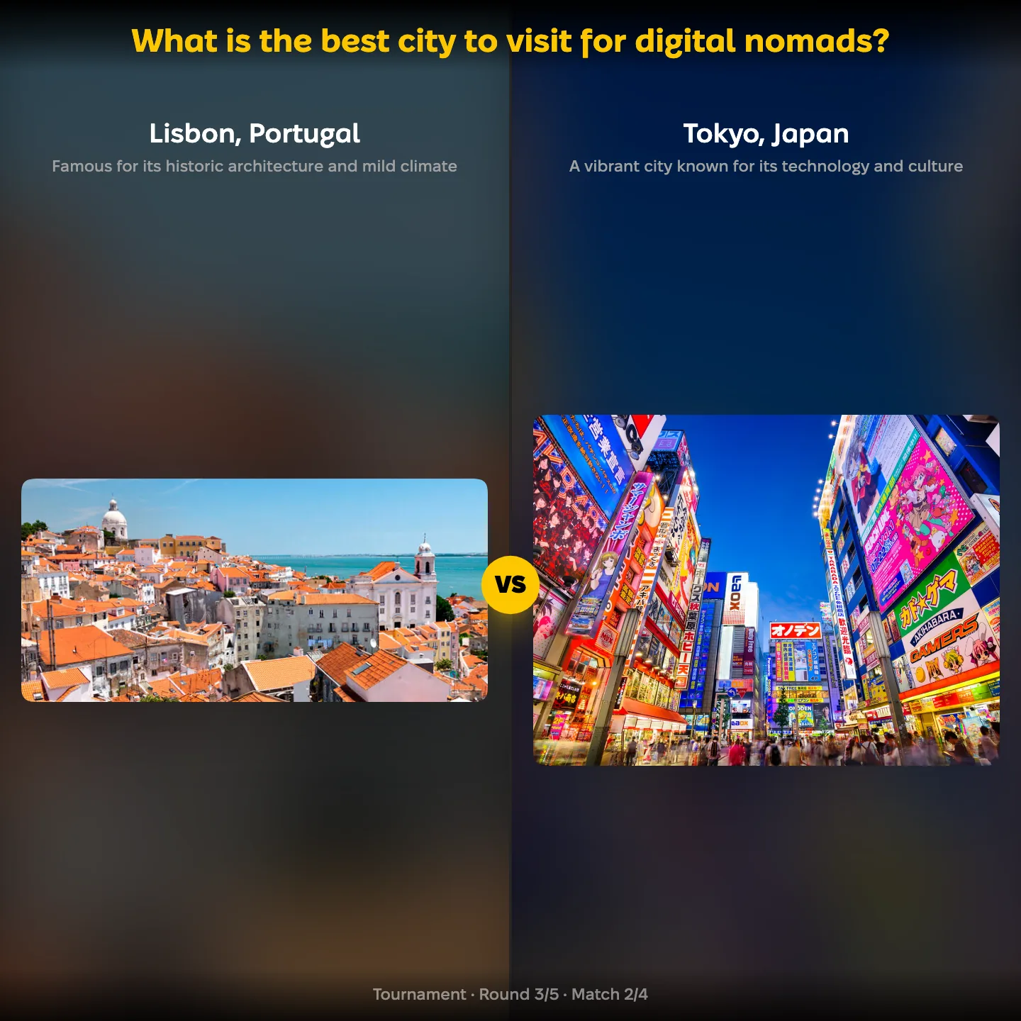 What is the best city to visit for digital nomads? ranking — Lisbon, Portugal against Tokyo, Japan