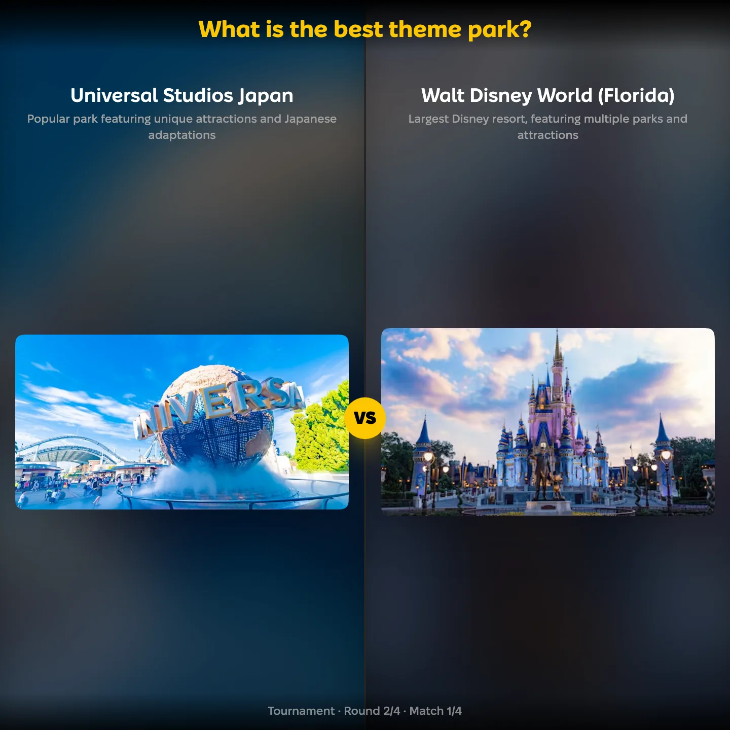 What is the best theme park? ranking — Universal Studios Japan against Walt Disney World in Florida