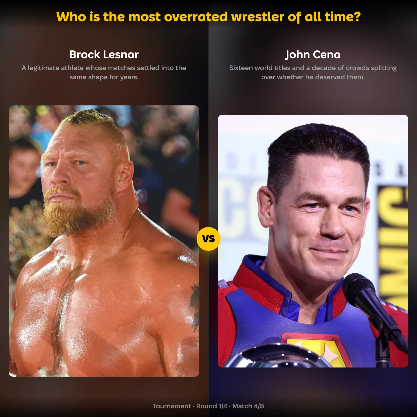 The most overrated wrestler ranking, Brock Lesnar against John Cena