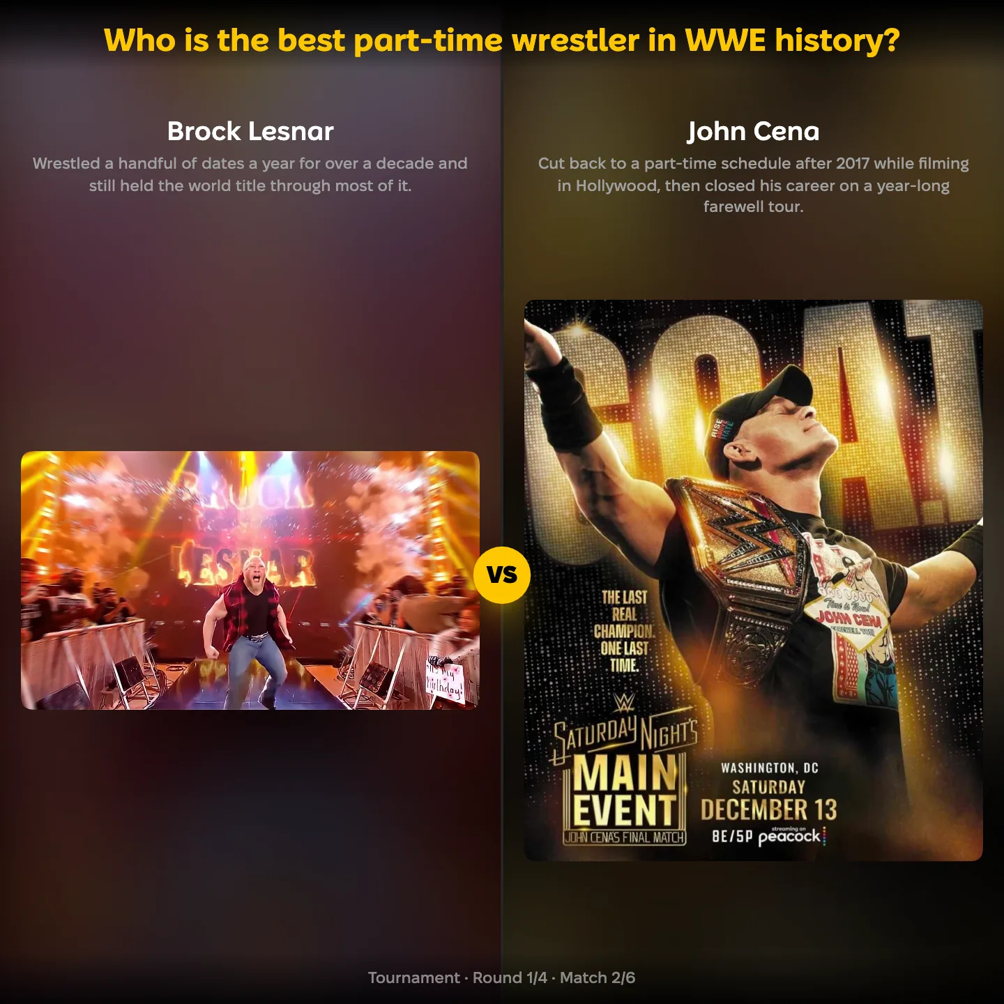 The best part-time wrestler in WWE history ranking, Brock Lesnar against John Cena