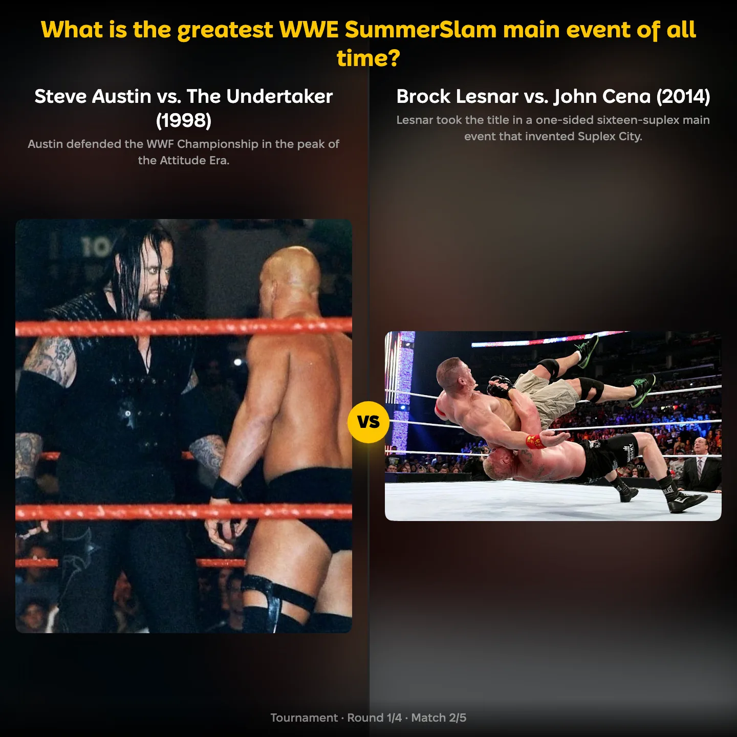 The greatest WWE SummerSlam main event ranking, Steve Austin vs The Undertaker against Brock Lesnar vs John Cena