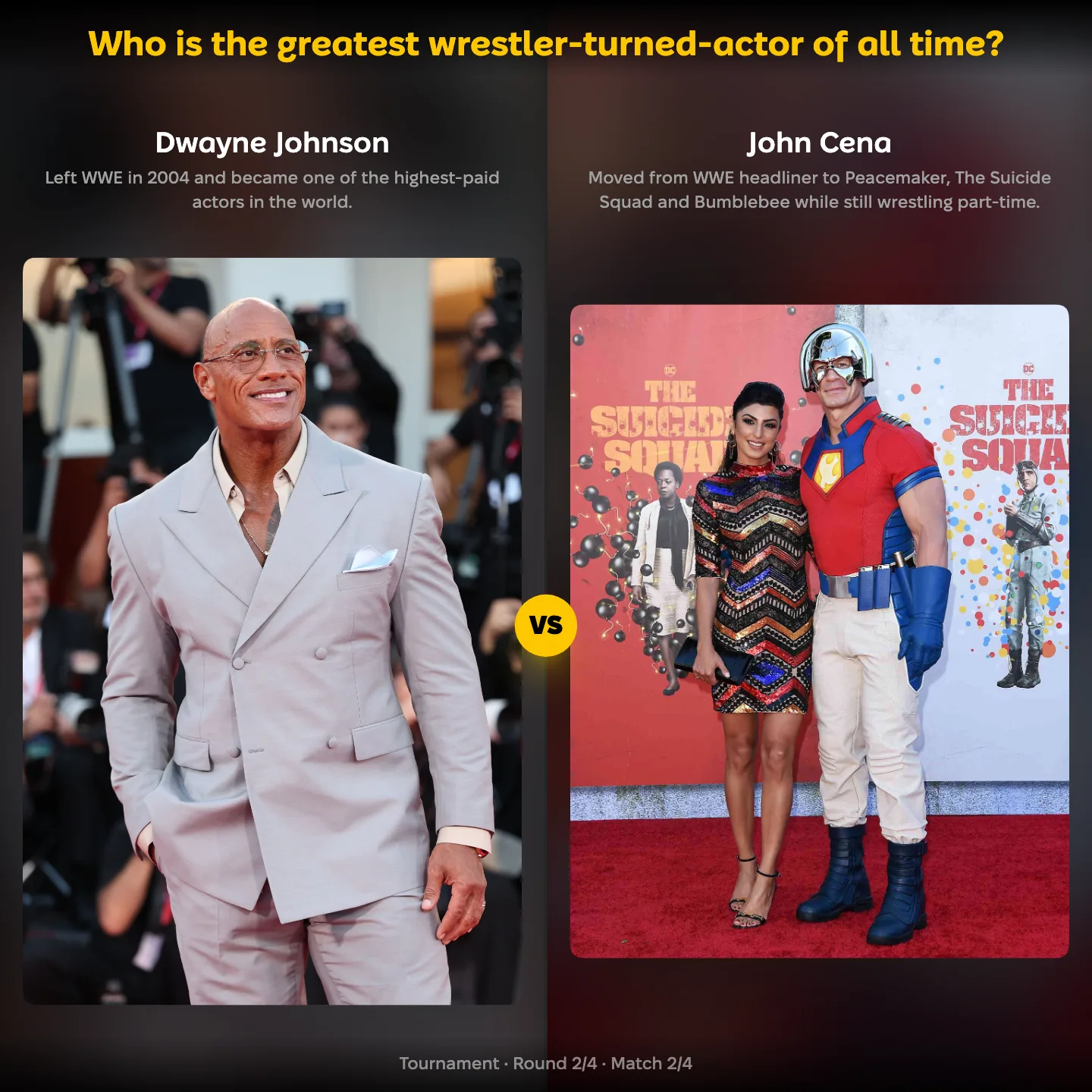 The greatest wrestler-turned-actor ranking, Dwayne Johnson against John Cena