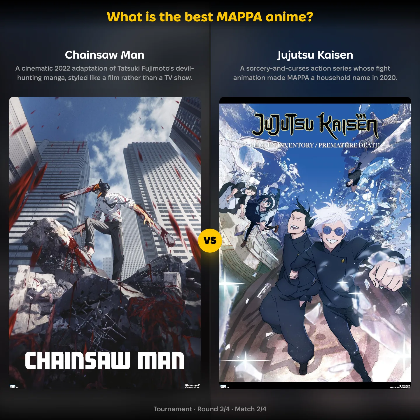 Chainsaw Man vs Jujutsu Kaisen in the best MAPPA anime ranking