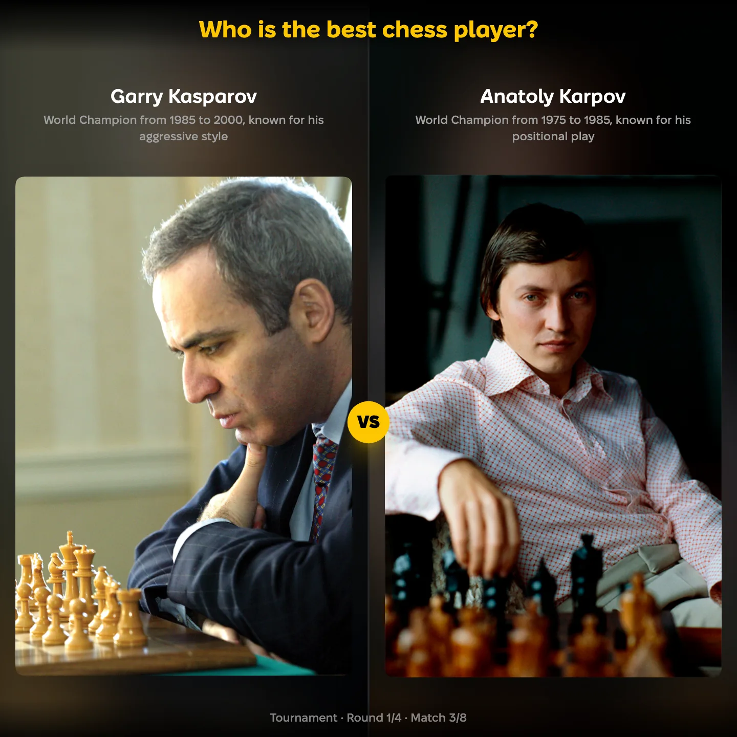 Garry Kasparov against Anatoly Karpov in the ranking of the best chess player