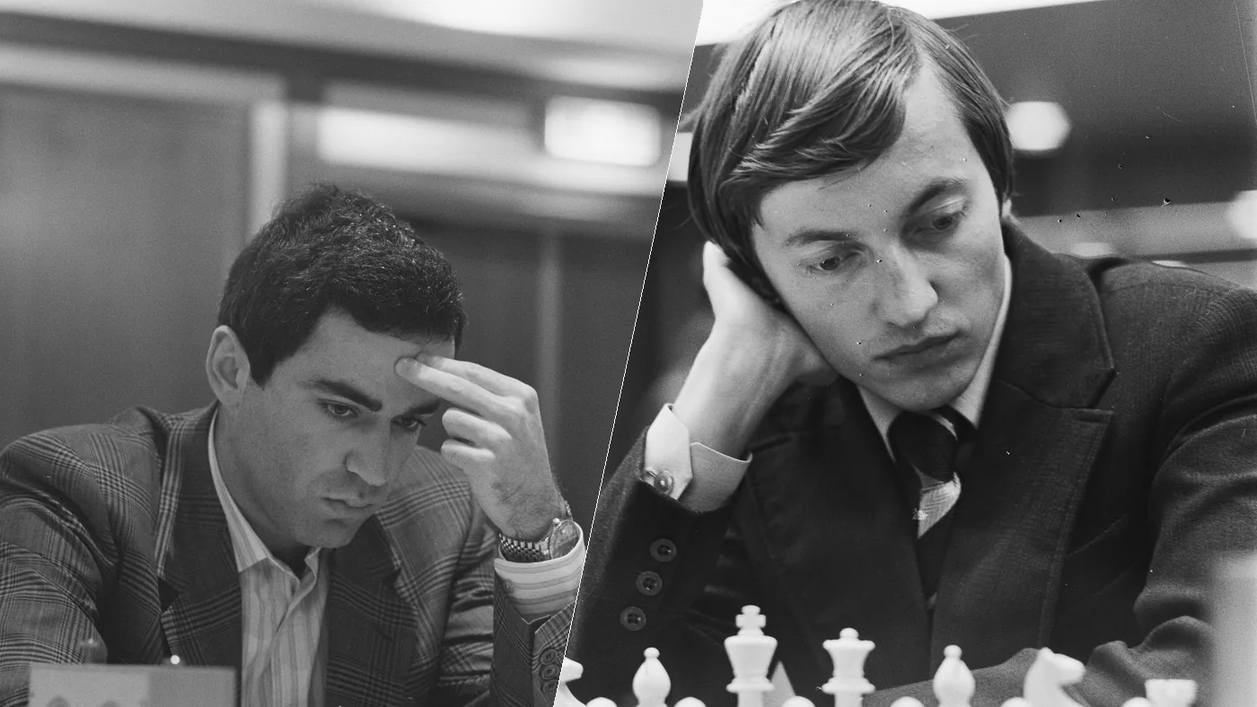 Garry Kasparov and Anatoly Karpov at the board