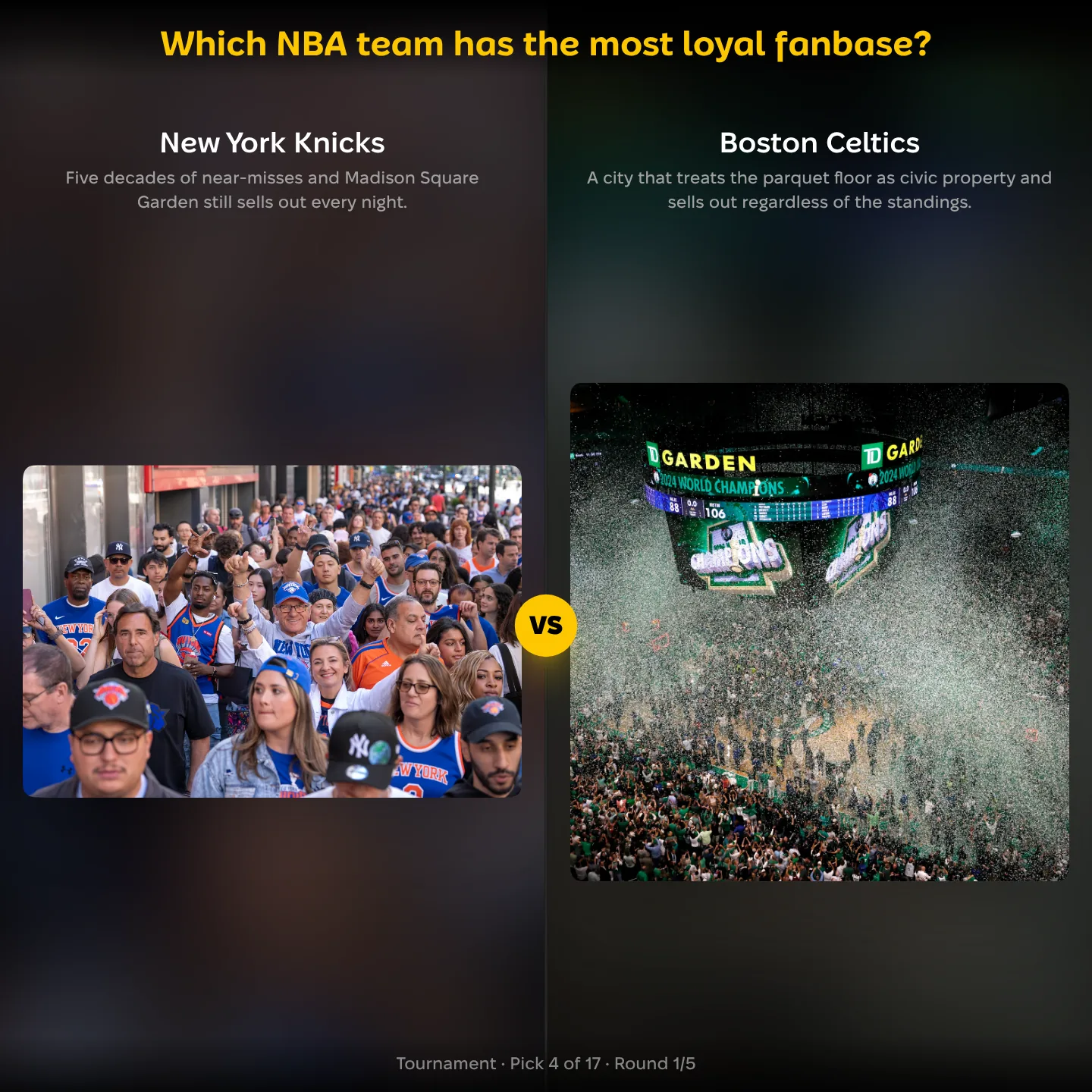 New York Knicks vs Boston Celtics in the ranking of the NBA teams with the most loyal fanbase