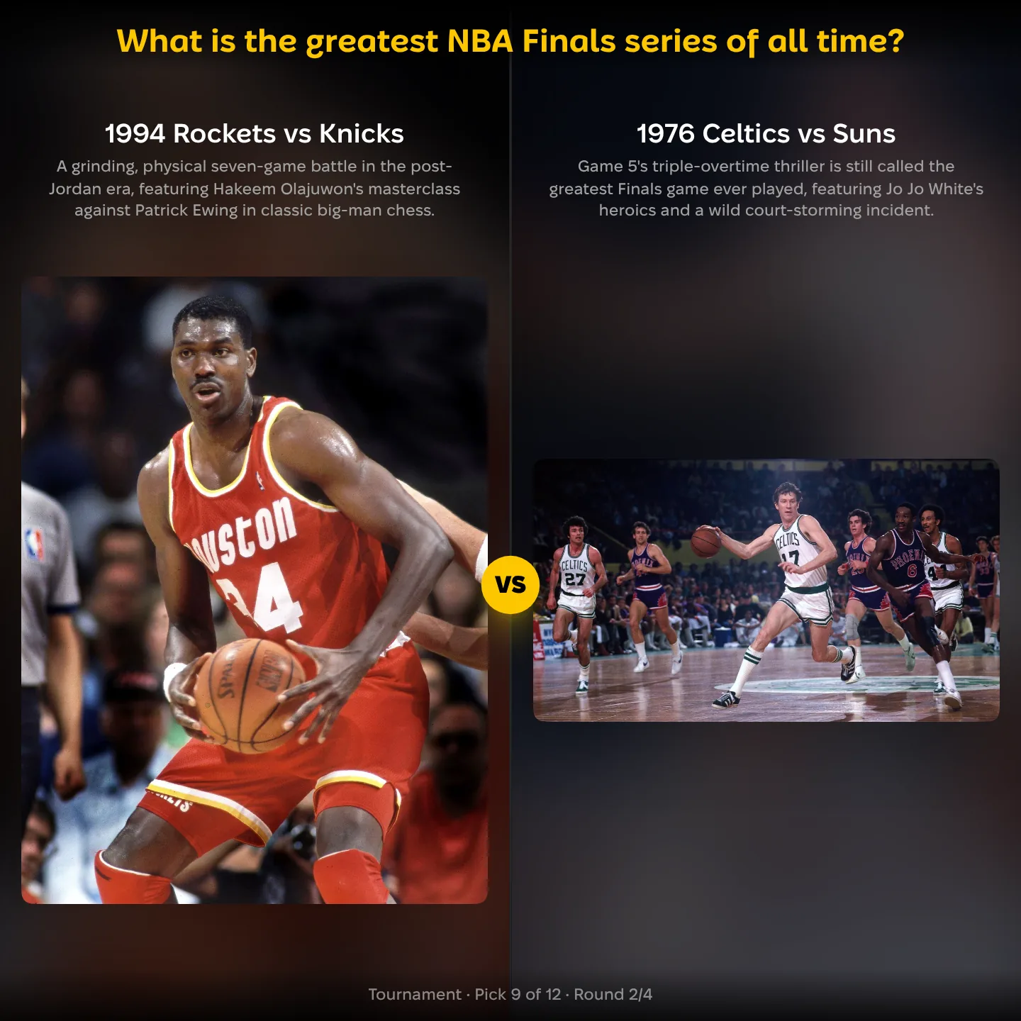 1994 Rockets vs Knicks against 1976 Celtics vs Suns in the ranking of the greatest NBA Finals series