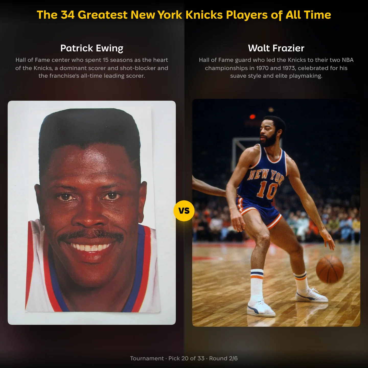 Patrick Ewing vs Walt Frazier in the ranking of the greatest New York Knicks players of all time