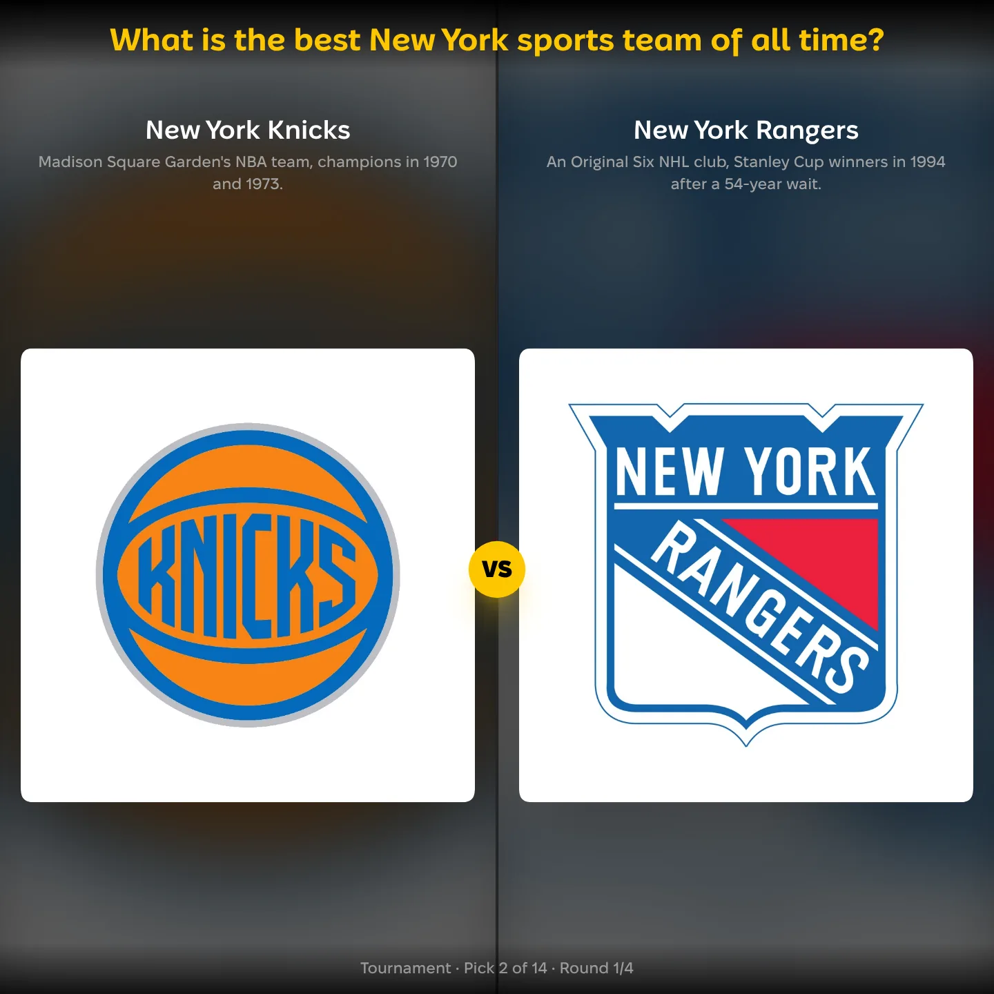 New York Knicks vs New York Rangers in the ranking of the best New York sports teams of all time