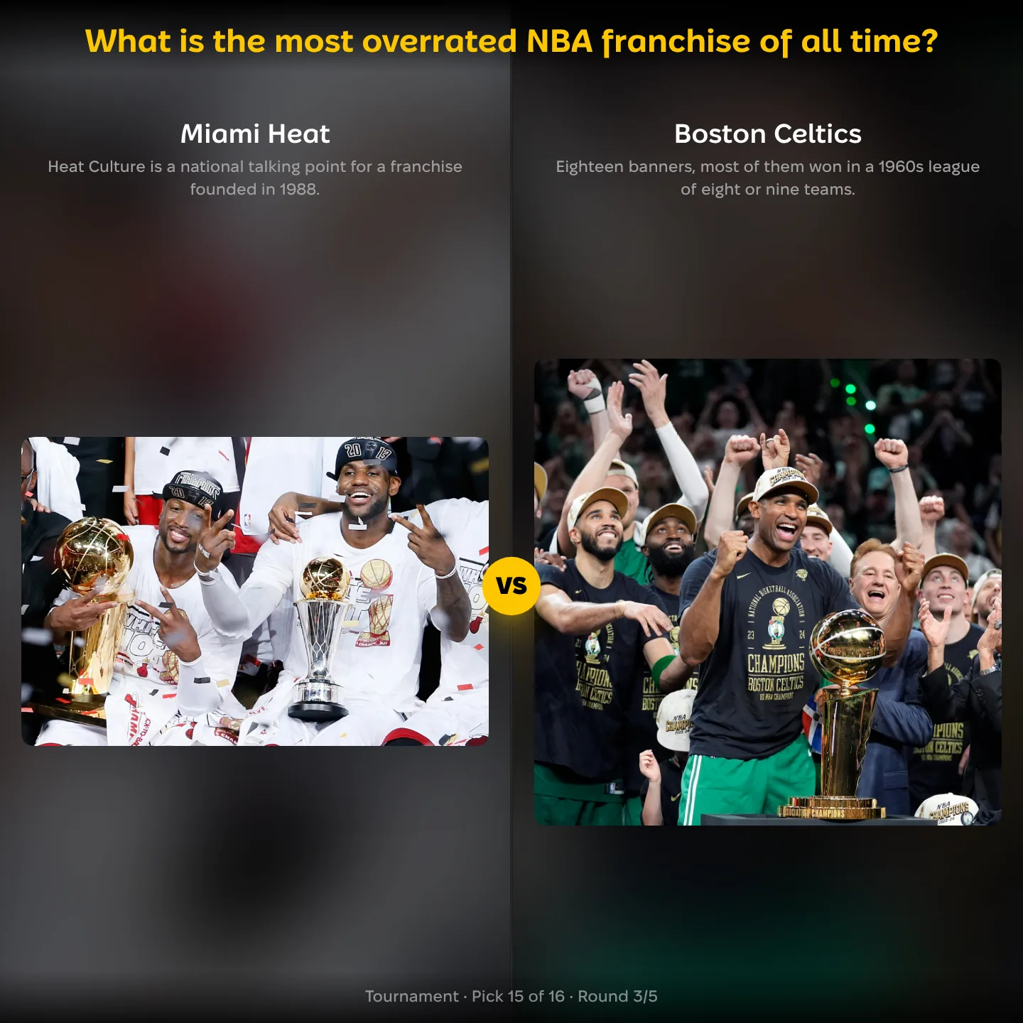 Miami Heat vs Boston Celtics in the ranking of the most overrated NBA franchises of all time