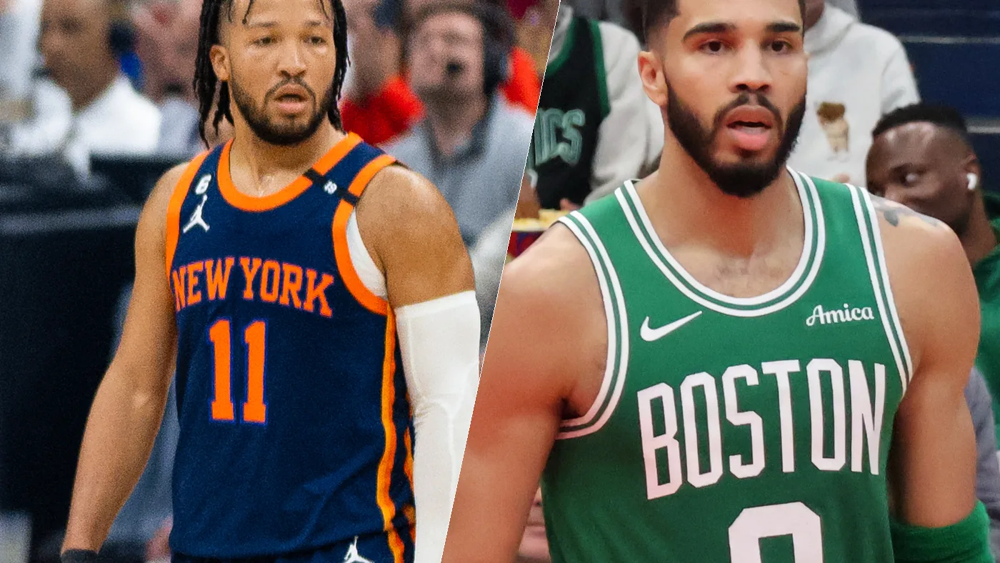 Jalen Brunson of the Knicks and Jayson Tatum of the Celtics, side by side