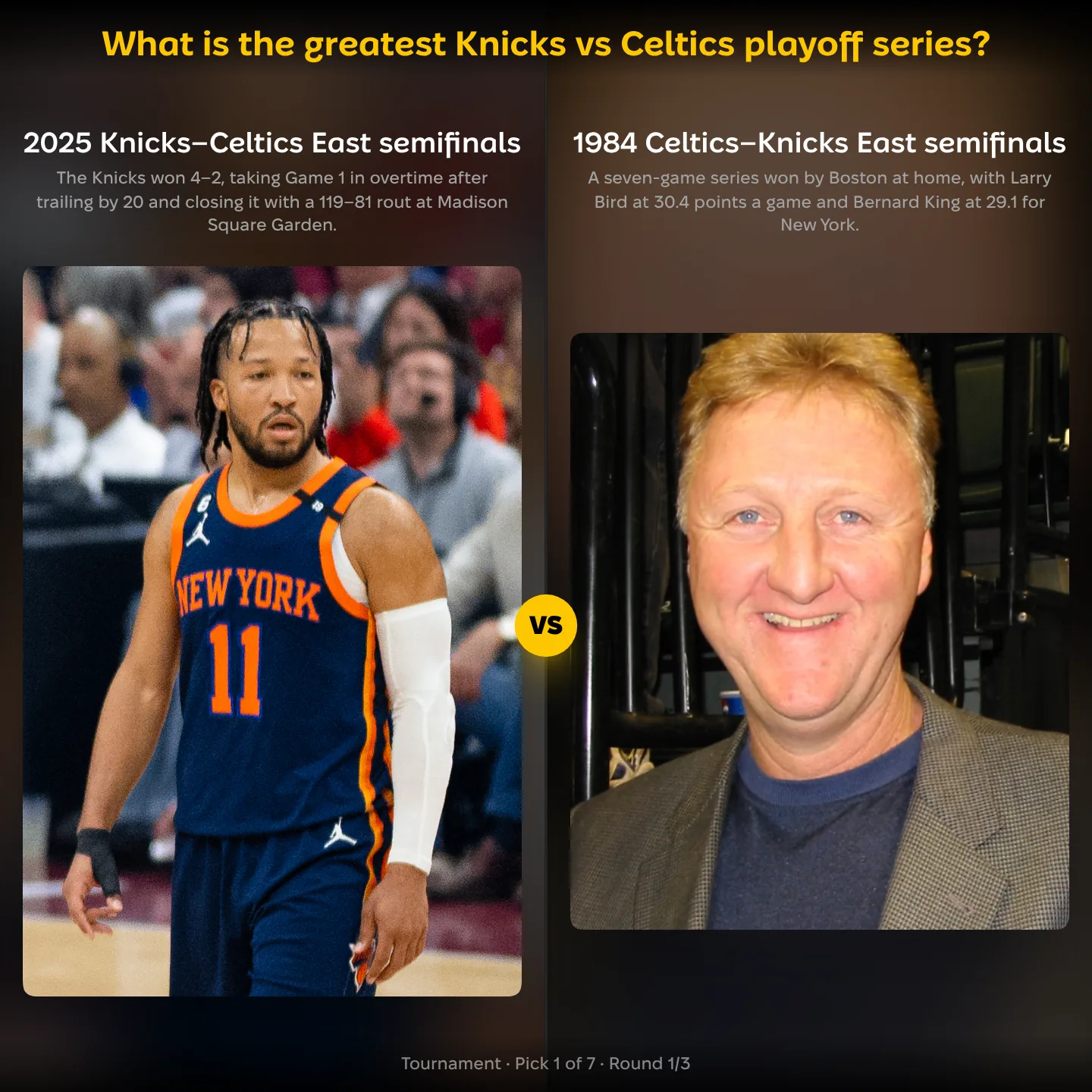 2025 Knicks–Celtics East semifinals against 1984 Celtics–Knicks East semifinals in the ranking of the greatest Knicks vs Celtics playoff series