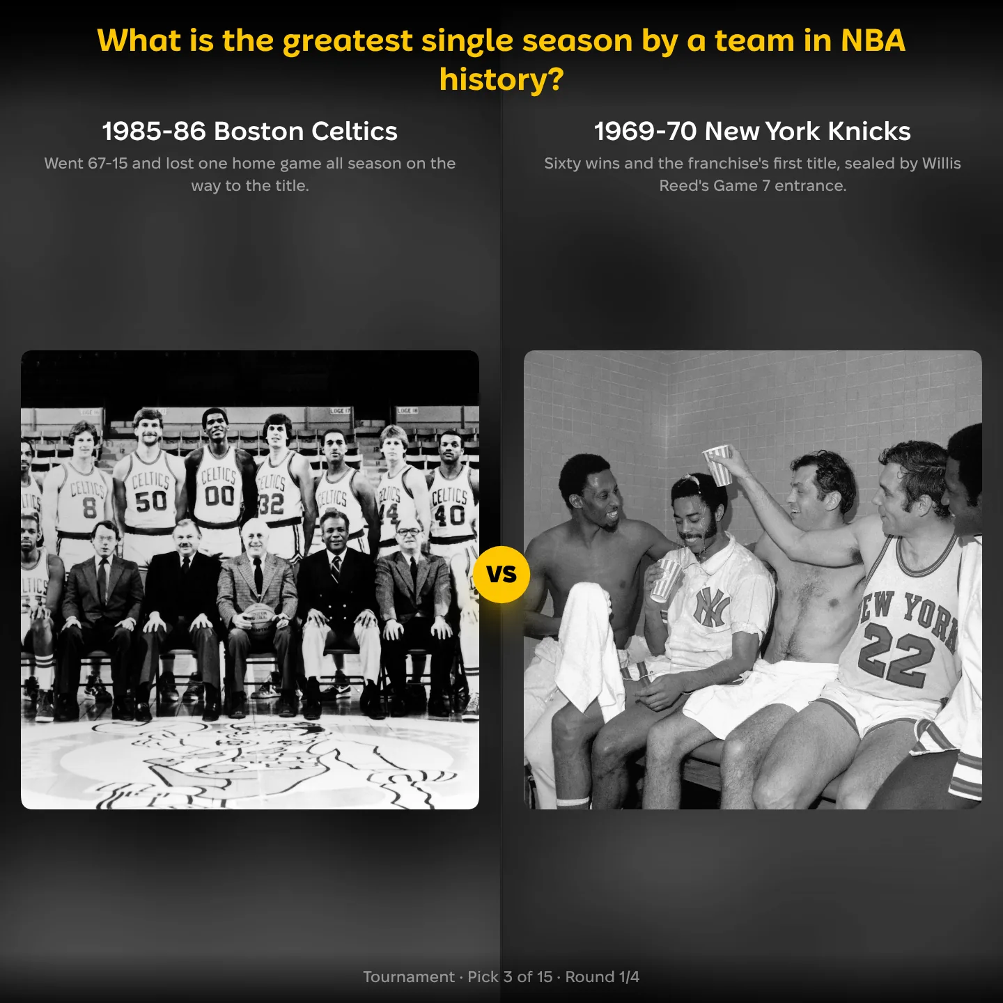 1985-86 Celtics vs 1969-70 Knicks in the ranking of the greatest single seasons in NBA history