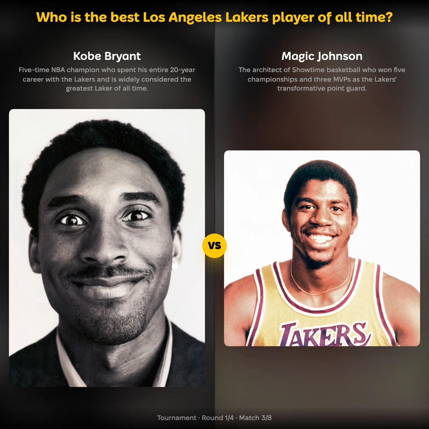 The best Los Angeles Lakers player of all time ranked, with Kobe Bryant against Magic Johnson