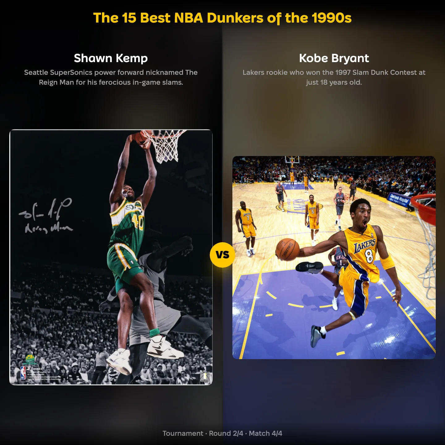 The 15 best NBA dunkers of the 1990s ranked, with Shawn Kemp against Kobe Bryant