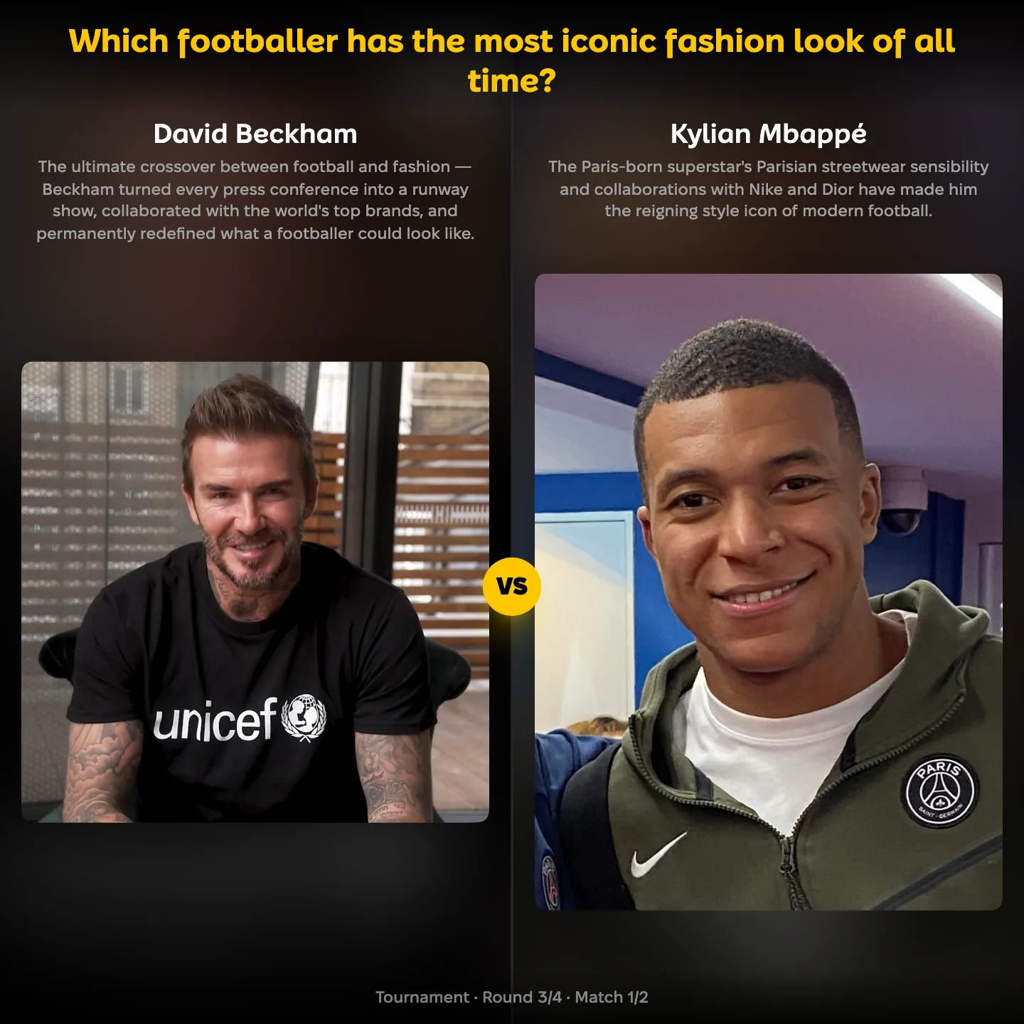 Most iconic footballer fashion look of all time ranking, Kylian Mbappé against David Beckham