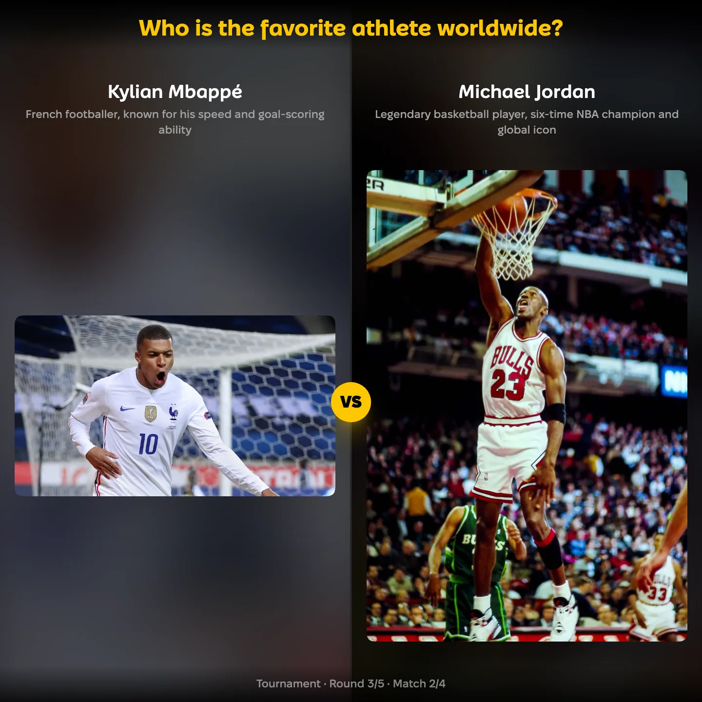 Favorite athlete worldwide ranking, Kylian Mbappé against Michael Jordan