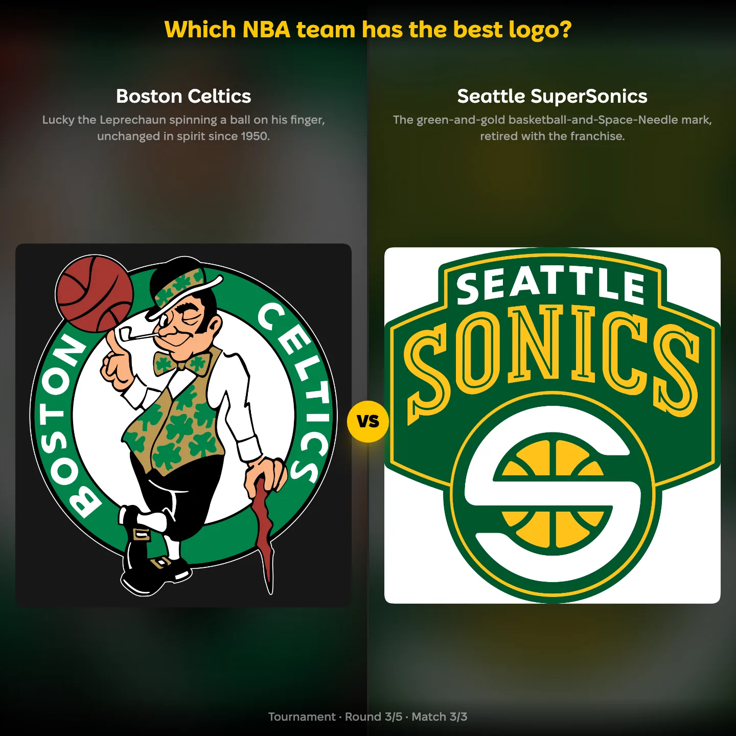 The NBA team with the best logo ranked, with the Boston Celtics against the Seattle SuperSonics