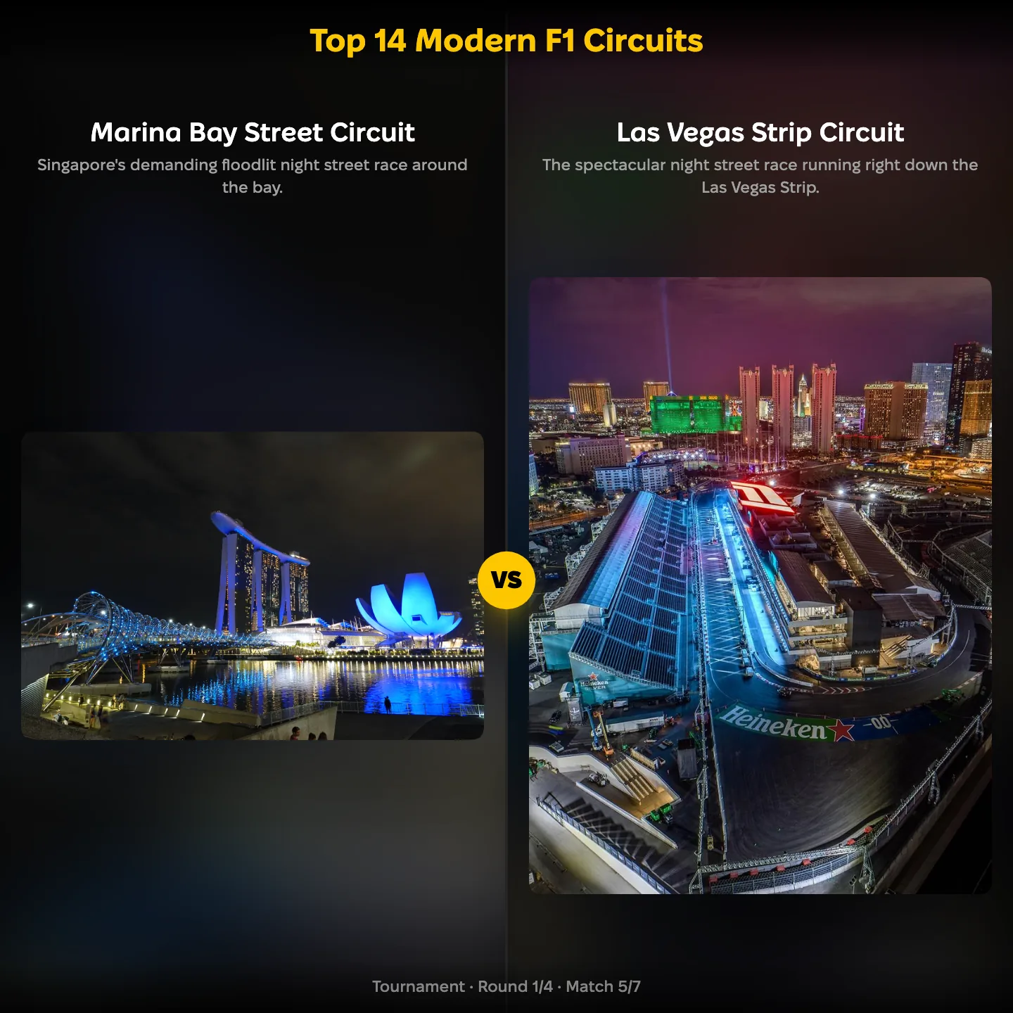 Top modern F1 circuits, with Marina Bay Street Circuit against the Las Vegas Strip Circuit