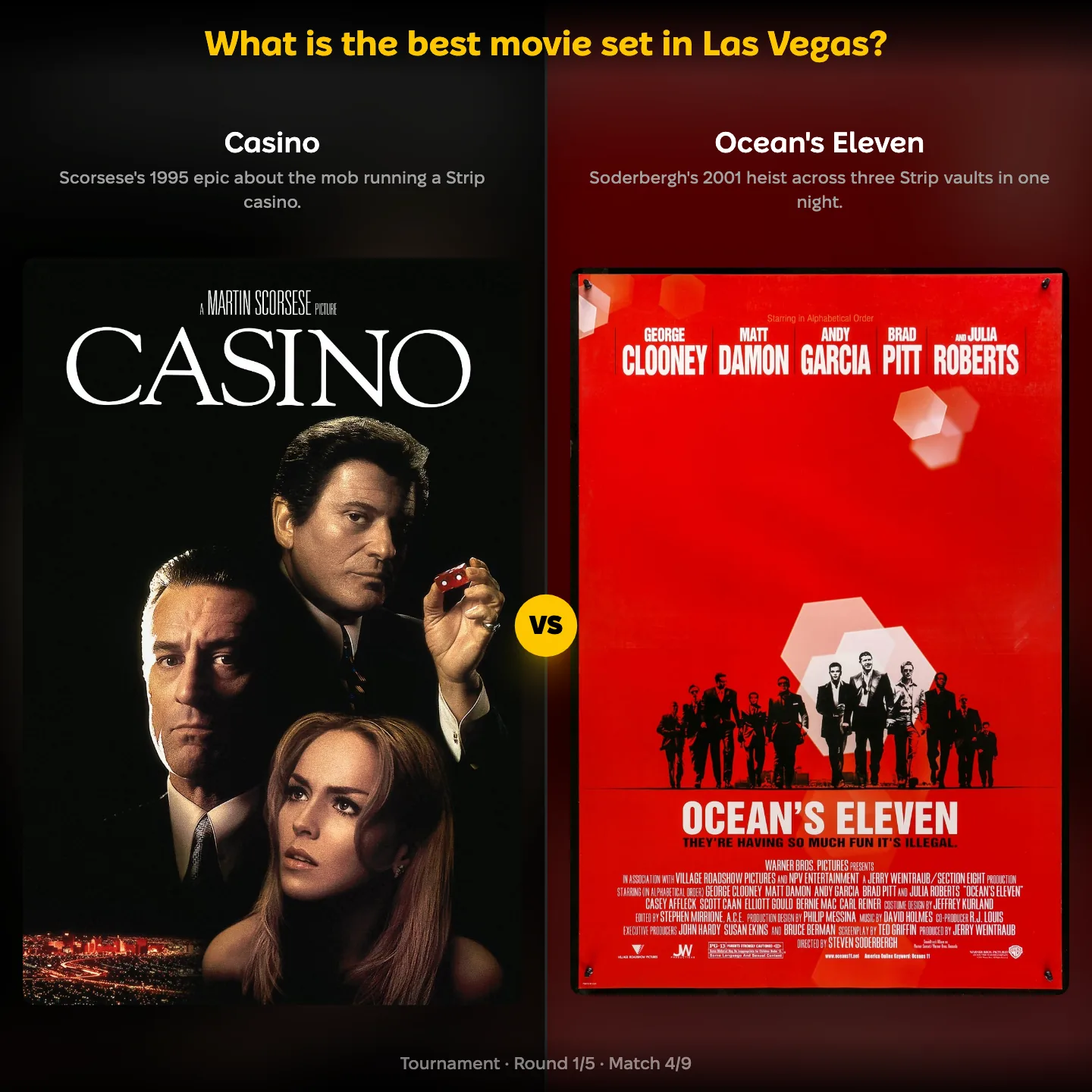The best movie set in Las Vegas, with Casino against Ocean's Eleven