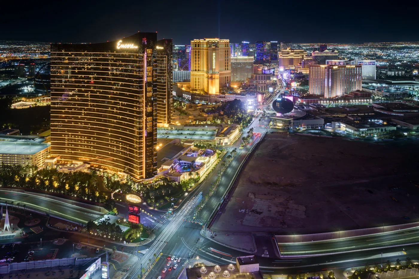 The Las Vegas Strip at dusk, seen from Resorts World