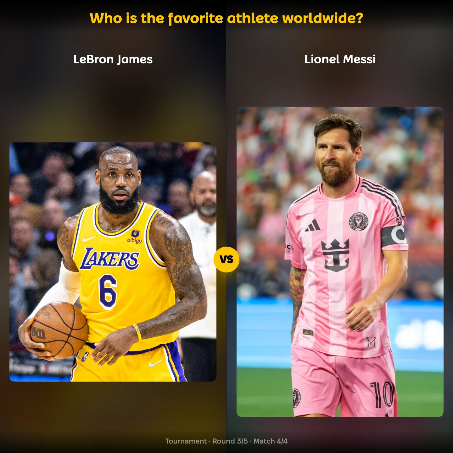 The favorite athlete worldwide ranked, with LeBron James against Lionel Messi