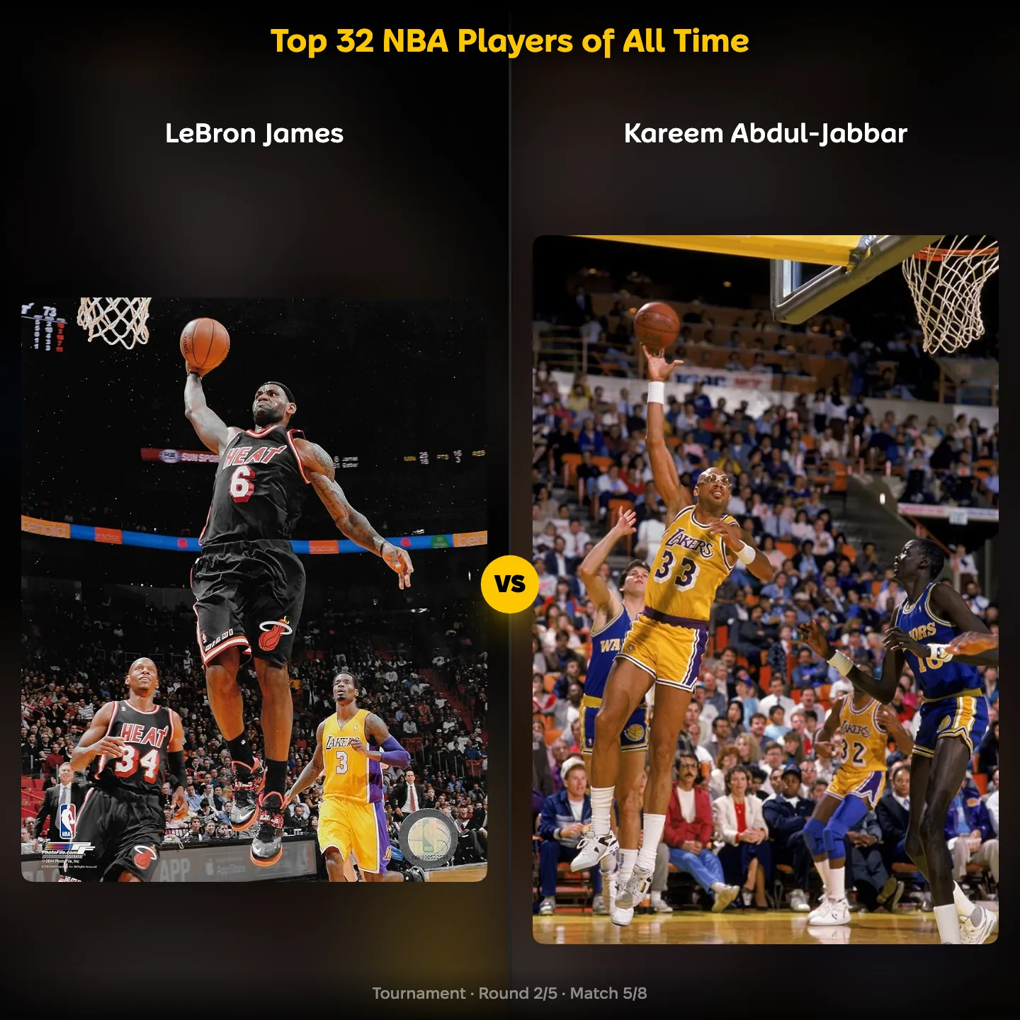 Top 32 NBA players of all time ranked, with LeBron James against Kareem Abdul-Jabbar