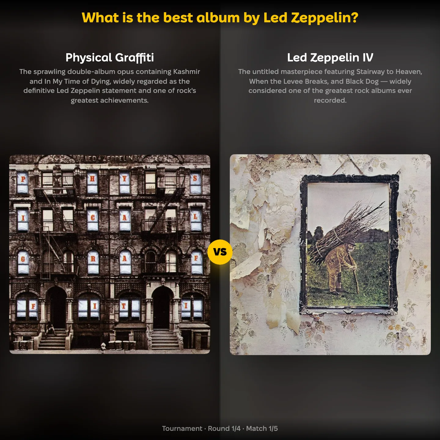 Physical Graffiti against Led Zeppelin IV in the ranking of the best album by Led Zeppelin