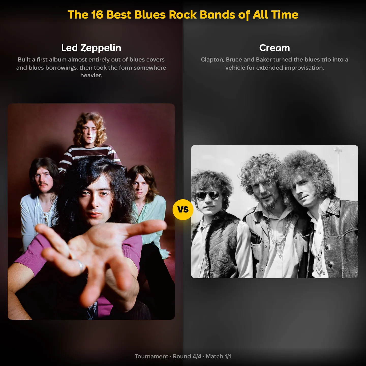 Led Zeppelin against Cream in the ranking of the best blues rock bands of all time