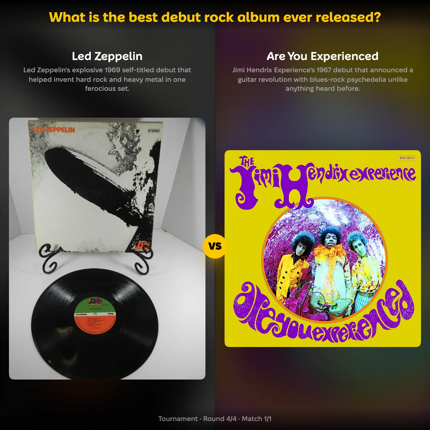 Led Zeppelin's debut album against Are You Experienced in the ranking of the best debut rock album