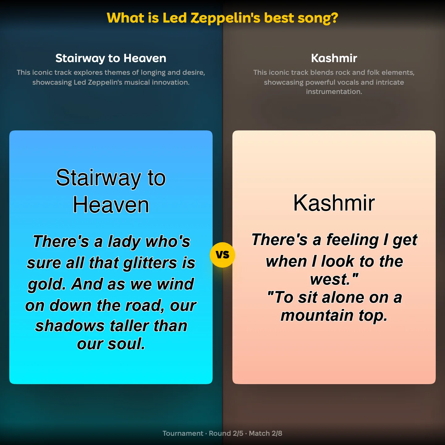Stairway to Heaven against Kashmir in the ranking of Led Zeppelin's best song