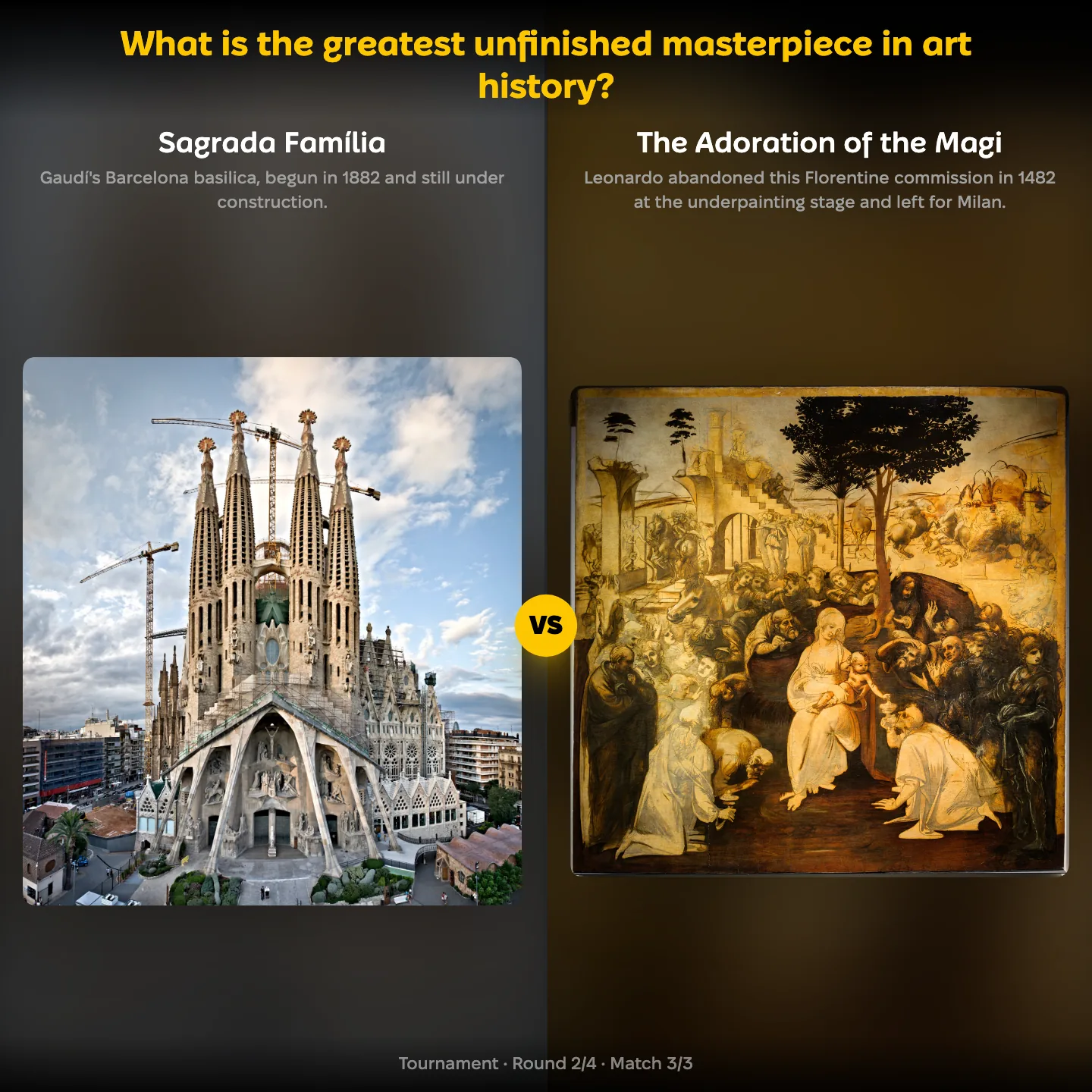 The greatest unfinished masterpiece in art history ranked, with Gaudí's Sagrada Família against Leonardo da Vinci's The Adoration of the Magi
