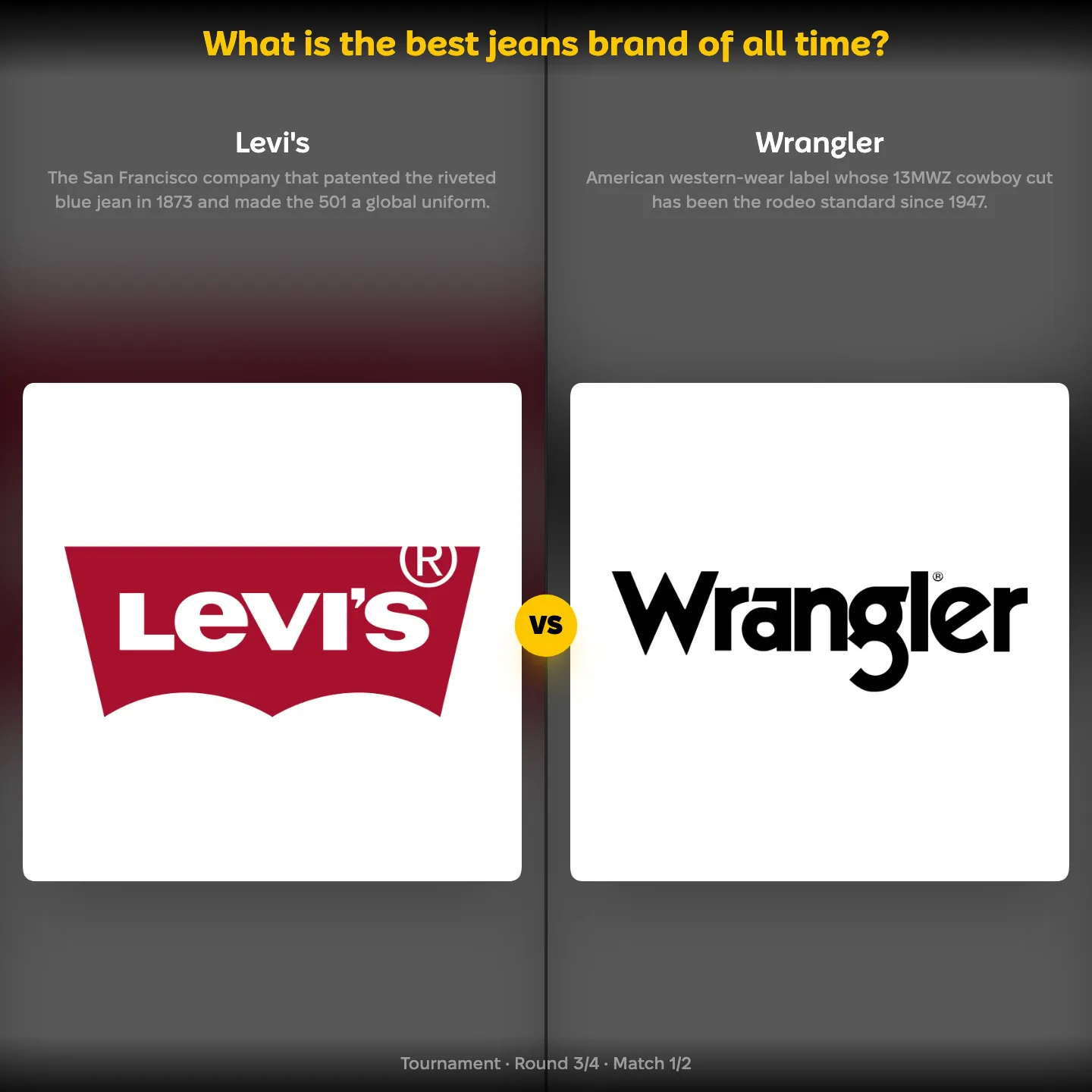 The best jeans brand of all time ranked, Levi's against Wrangler
