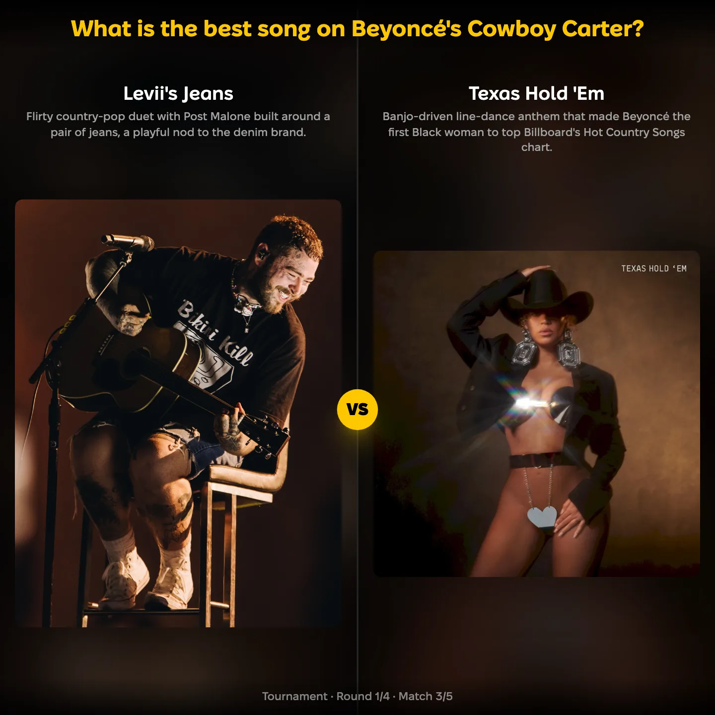 The best songs on Beyoncé's Cowboy Carter ranked, Levii's Jeans against Texas Hold 'Em