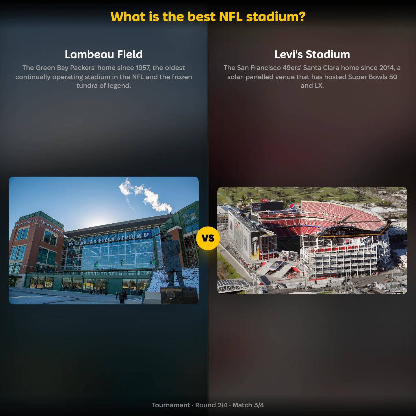 The best NFL stadiums ranked, Lambeau Field against Levi's Stadium