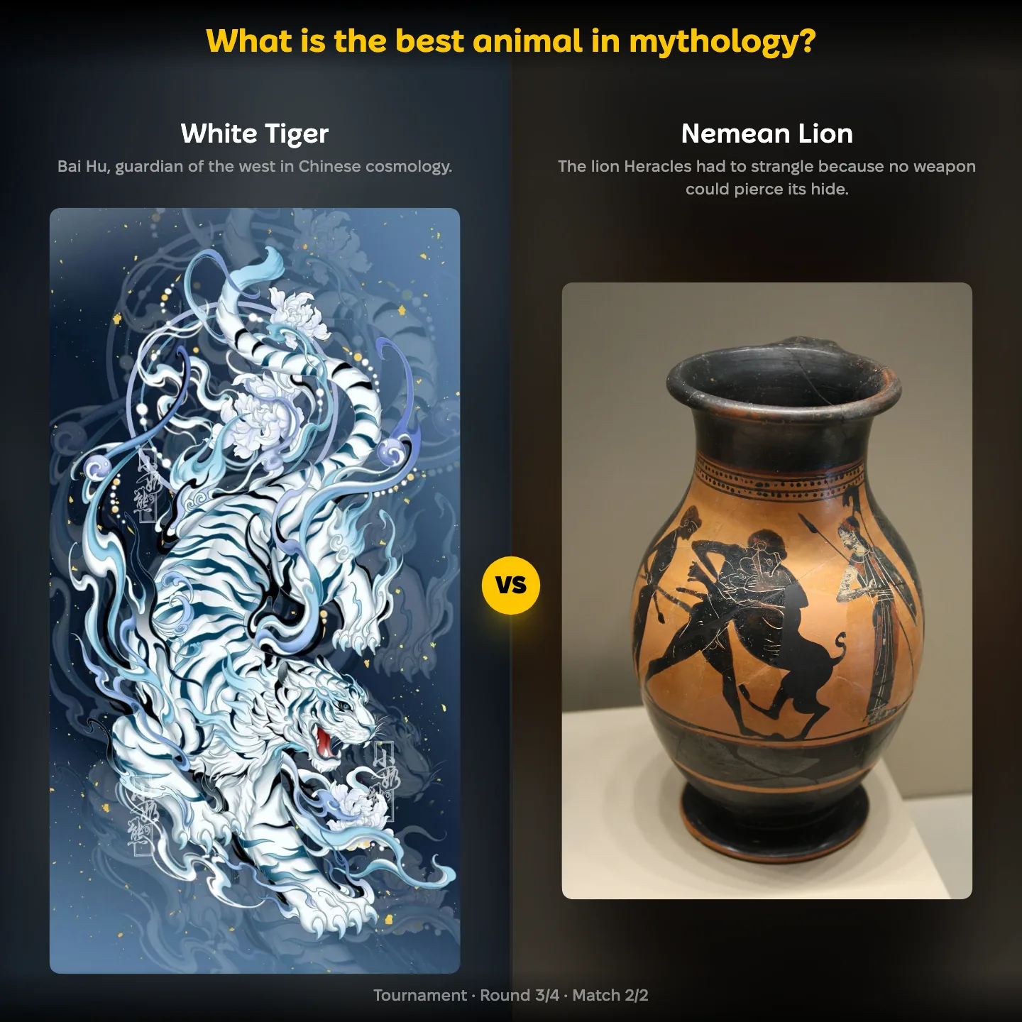 The best animal in mythology ranking, the White Tiger Bai Hu against the Nemean Lion