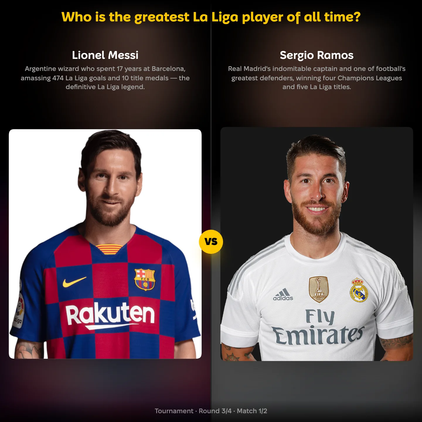 The greatest La Liga player of all time ranked, Lionel Messi against Sergio Ramos