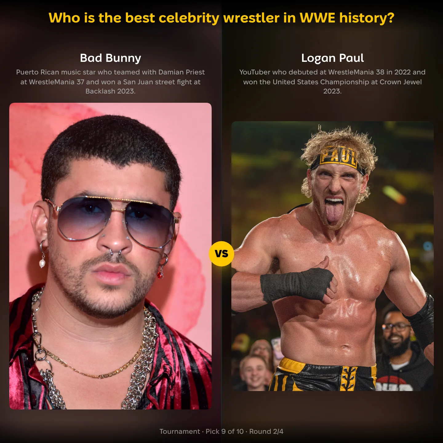 Logan Paul against Bad Bunny in the ranking of the best celebrity wrestlers in WWE history