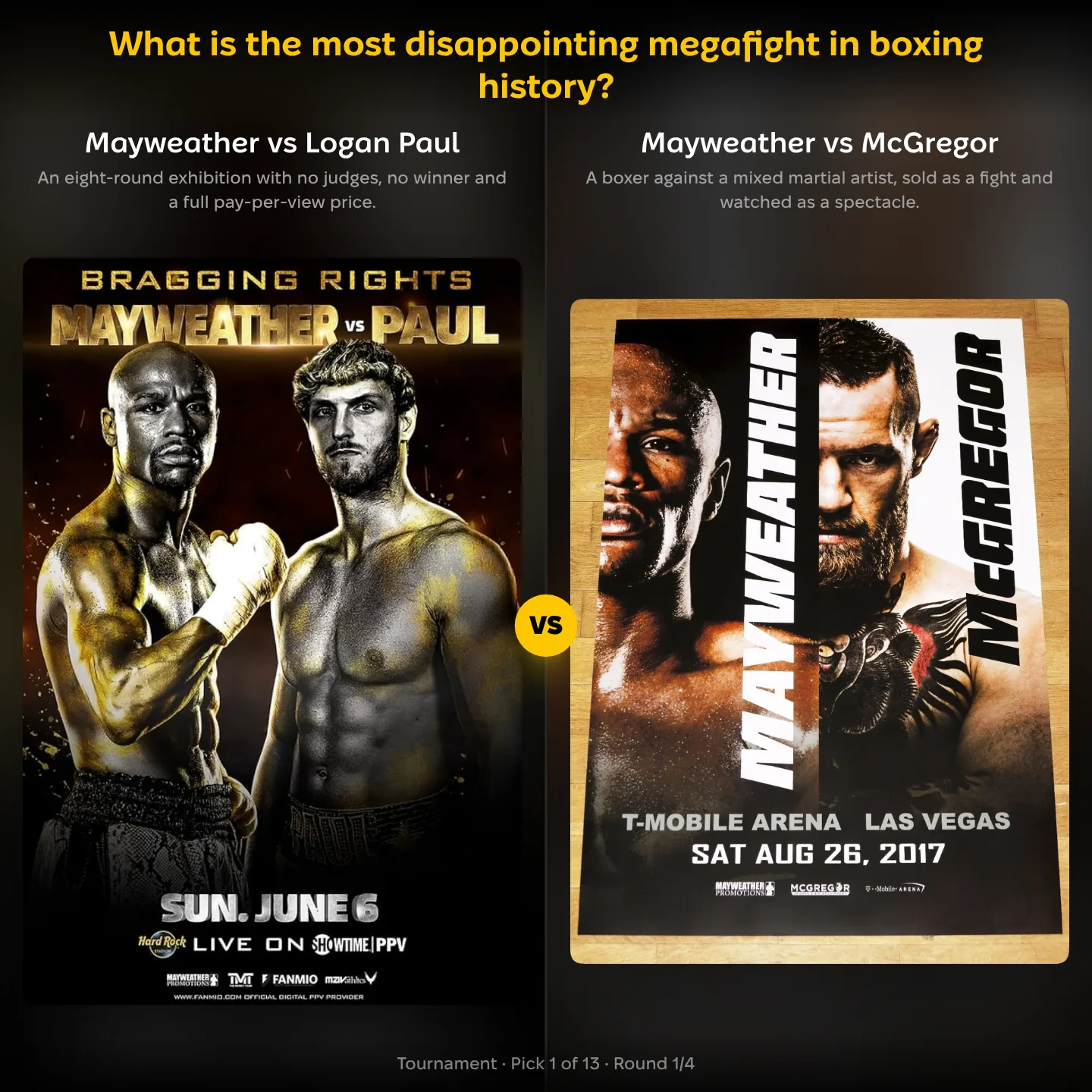 Mayweather vs Logan Paul against Mayweather vs McGregor in the ranking of boxing's most disappointing megafights