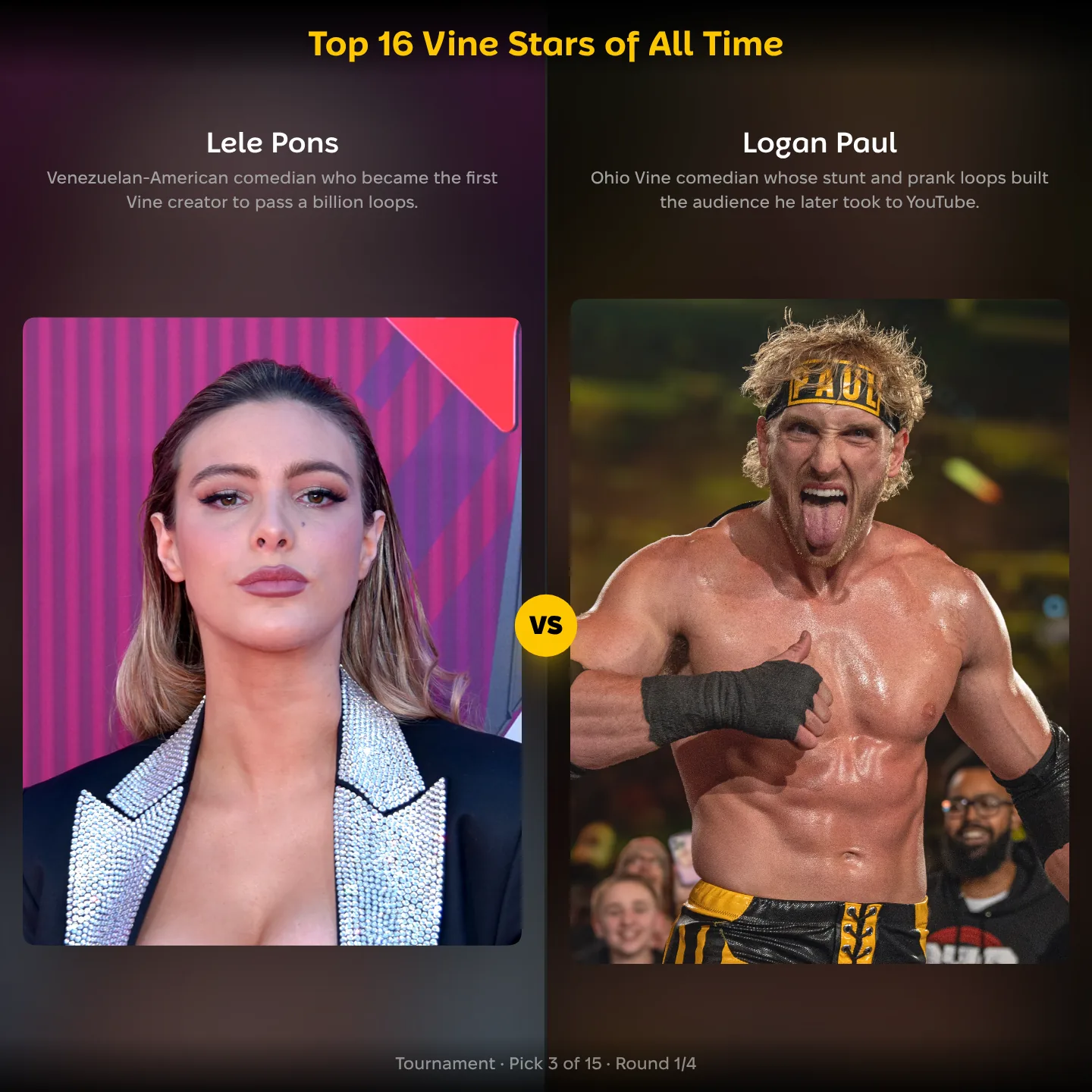 Logan Paul against Lele Pons in the ranking of the top Vine stars