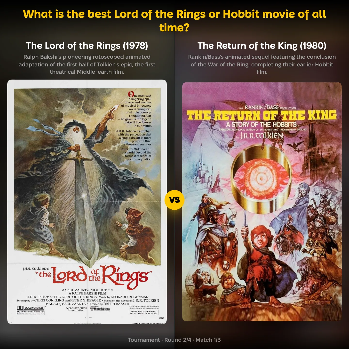 Best Lord of the Rings or Hobbit movie of all time ranked, with the 1978 animated film against the 1980 Return of the King