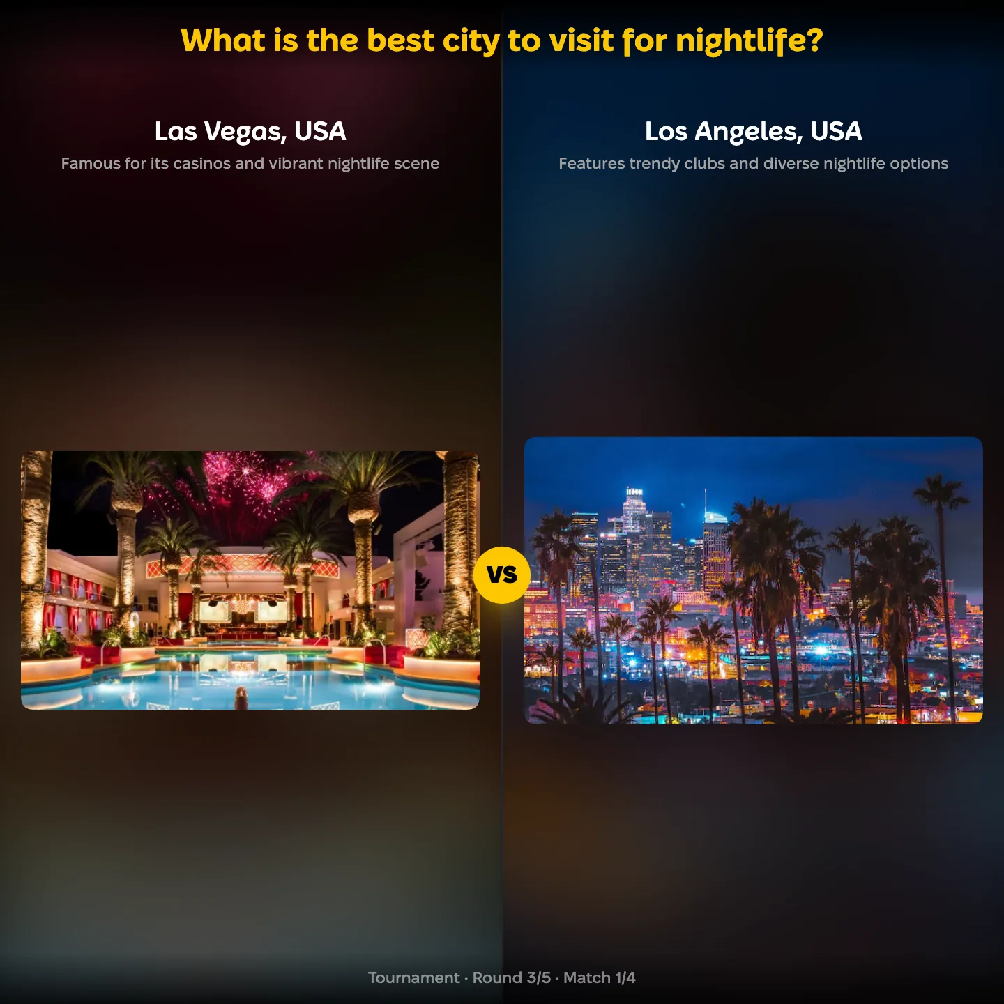 The best city to visit for nightlife ranked, with Las Vegas against Los Angeles